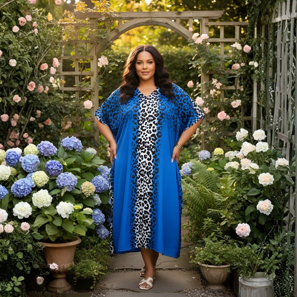 Gypsie Blu Digital Leopard Printed Caftan Maxi Dresses Stylish Beach Cover Up
